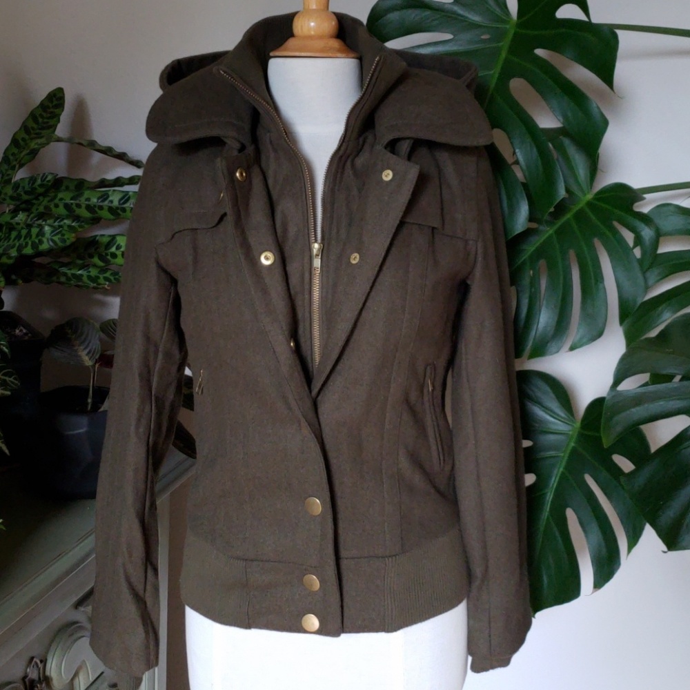 Worn Once! Olive Green BDG Heavy Wool Bomber Coat